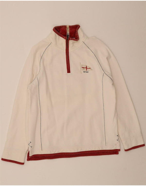 Fat Face Mens Graphic Zip Neck Sweatshirt Jumper Medium White Cotton