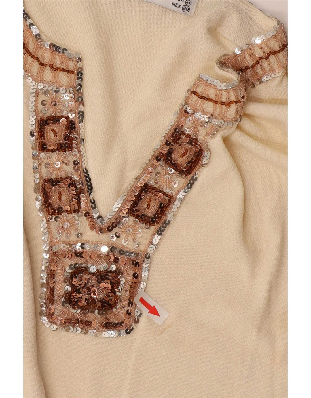 Zara Womens Top Long Sleeve UK 12 Medium Beige Viscose