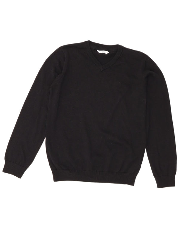 Marks & Spencer Boys V-Neck Jumper Sweater 12-13 Years Black Cotton