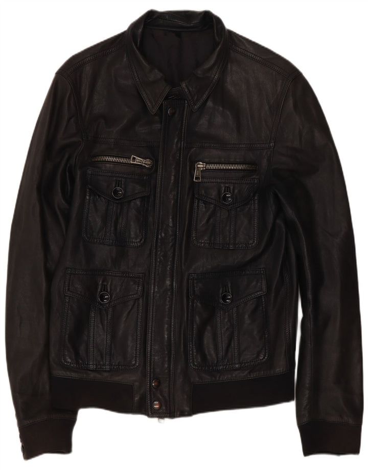 Vintage Mens Leather Jacket IT 50 Medium Black