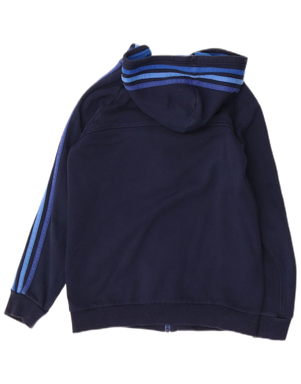 ADIDAS Boys Graphic Zip Hoodie Sweater 11-12 Years Navy Blue Cotton