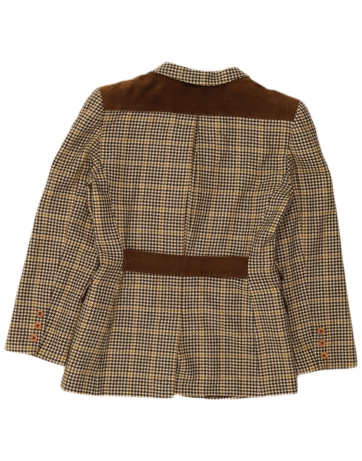 Vintage Womens 4 Button Blazer Jacket IT 44 Medium Brown Houndstooth Wool