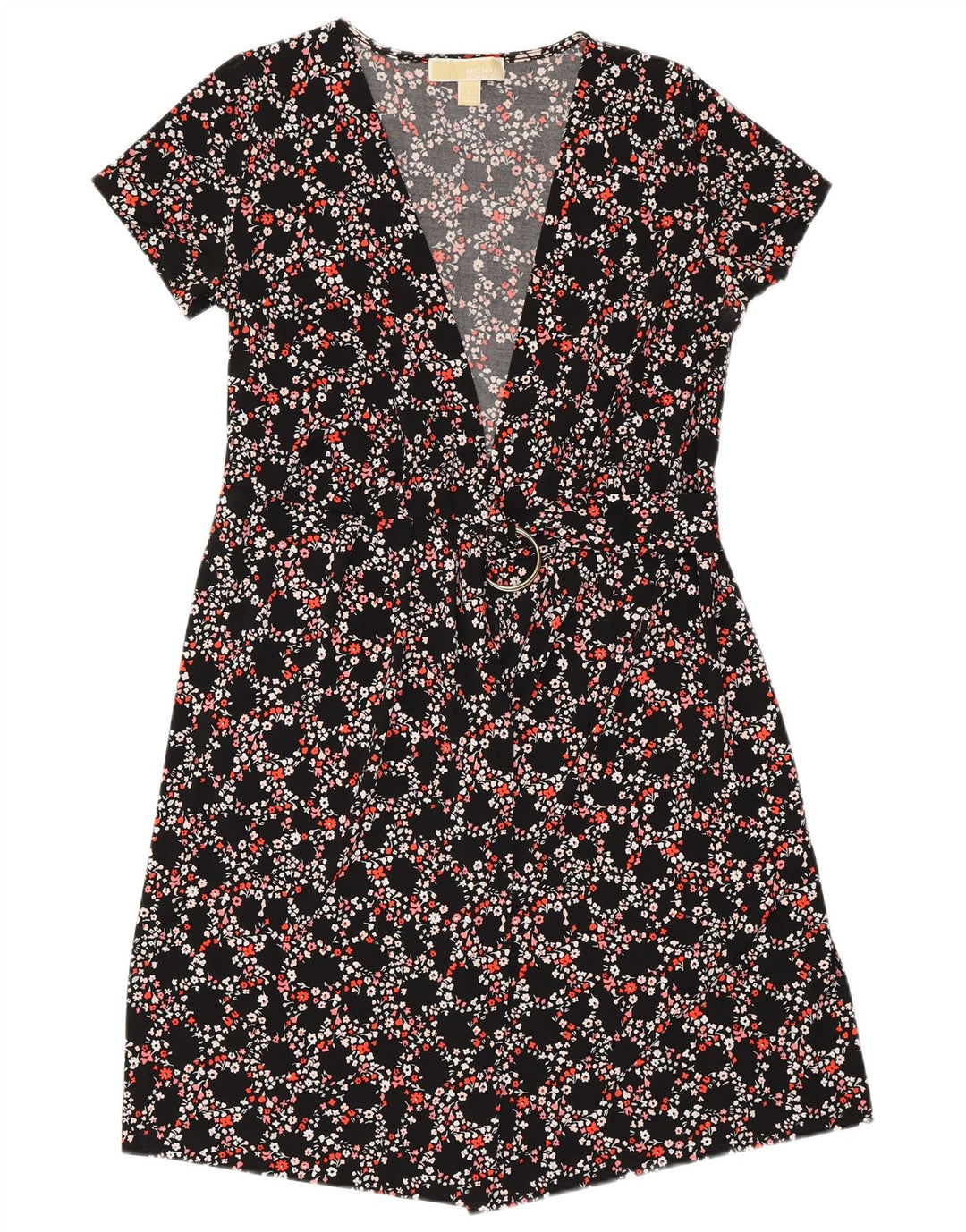 MICHAEL KORS Womens Wrap Dress UK 10 Small Black Floral Polyester