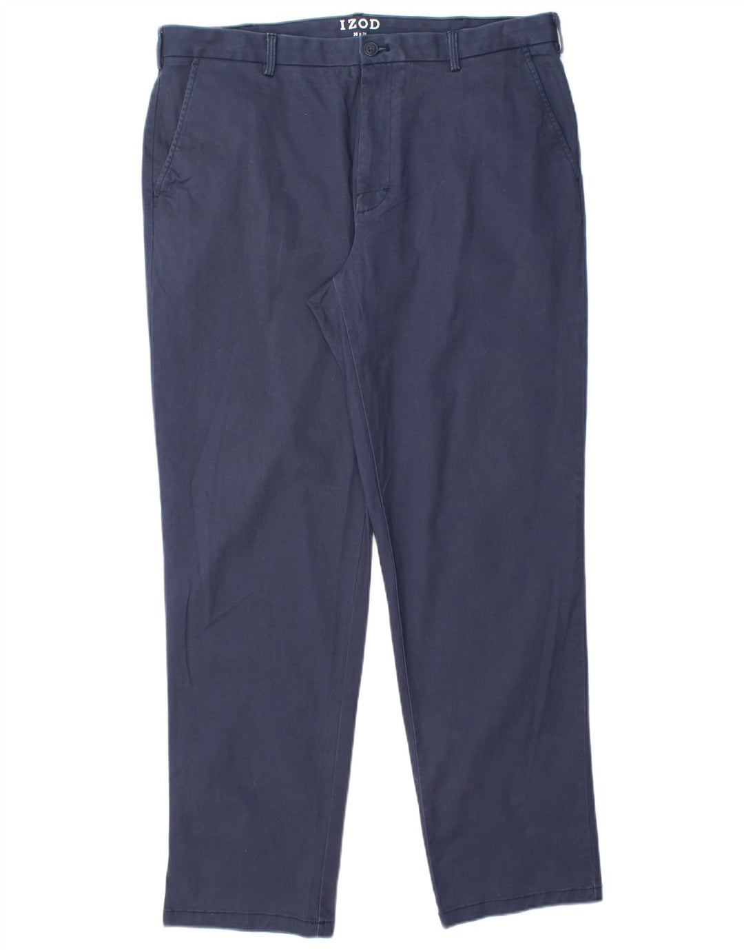 IZOD Mens Straight Chino Trousers W36 L32 Navy Blue Cotton
