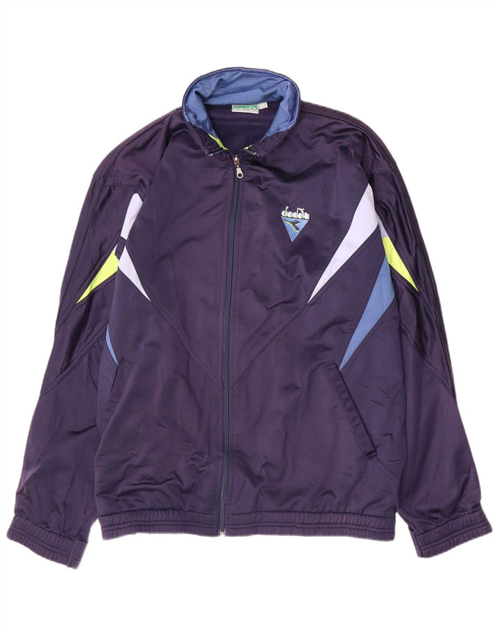 DIADORA Mens Tracksuit Top Jacket UK 46 XL Navy Blue Colourblock Polyester