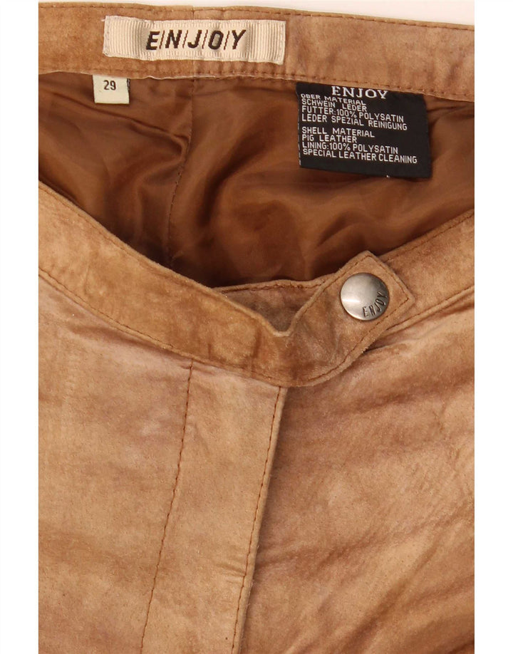 ENJOY Womens Bootcut Suede Trousers W29 L30 Brown Leather