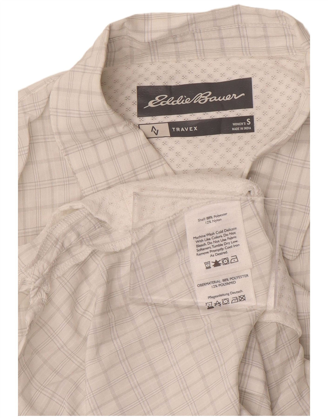 EDDIE BAUER Womens Shirt UK 10 Small White Check Polyester