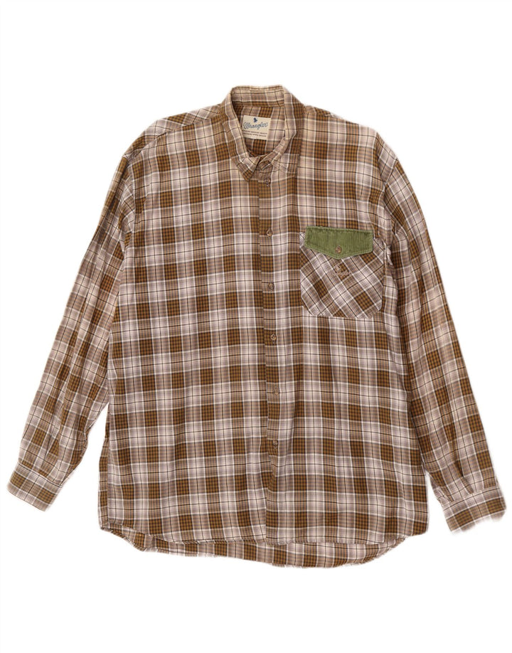 Wrangler Mens Flannel Shirt XL Brown Check