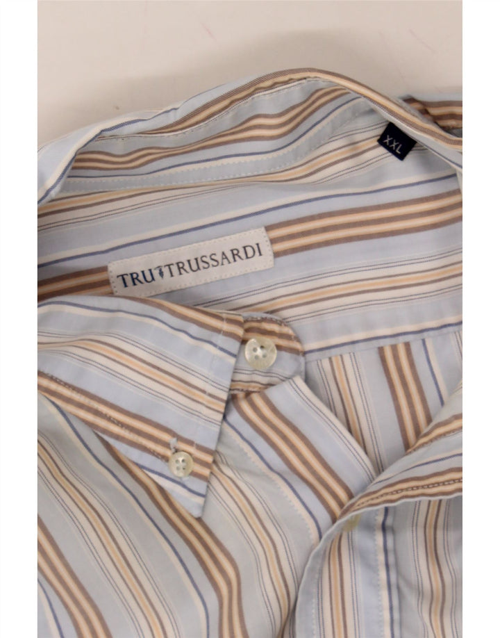 TRUSSARDI Mens Shirt 2XL Blue Striped Cotton Vintage Trussardi and Second-Hand Trussardi from Messina Hembry 
