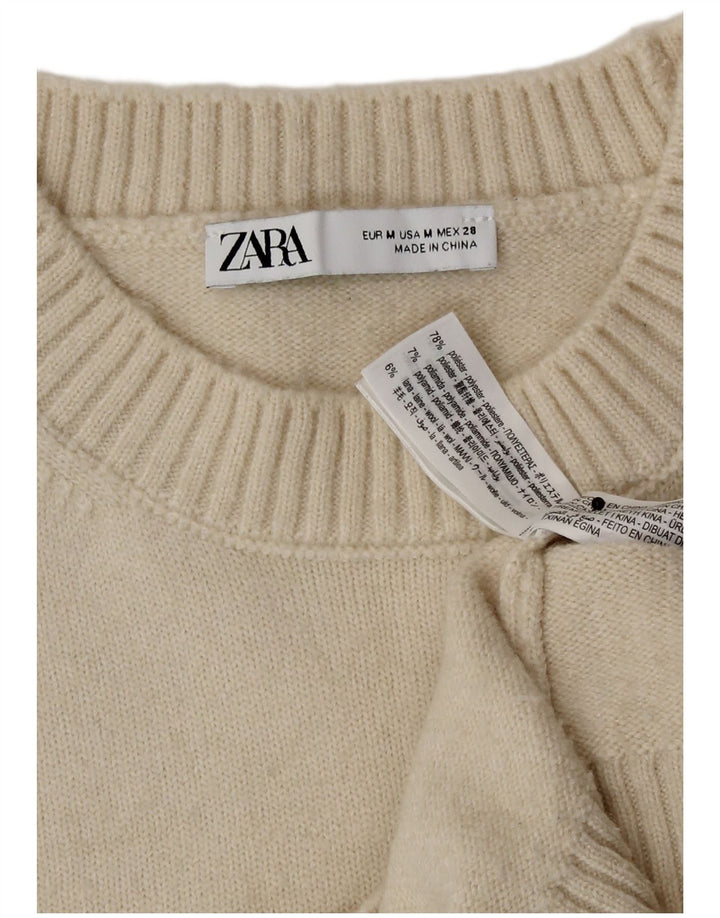 Zara Womens Crop Vest Tank Top UK 14 Medium Off White Polyester