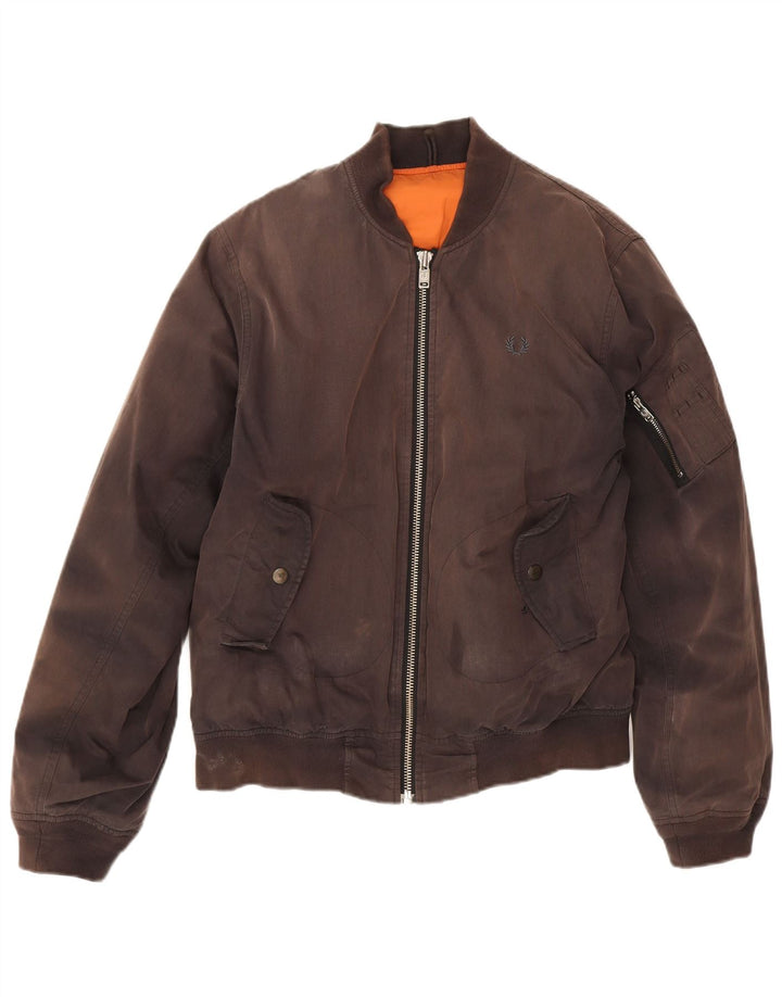 Fred Perry Mens Bomber Jacket UK 36 Small Brown Cotton