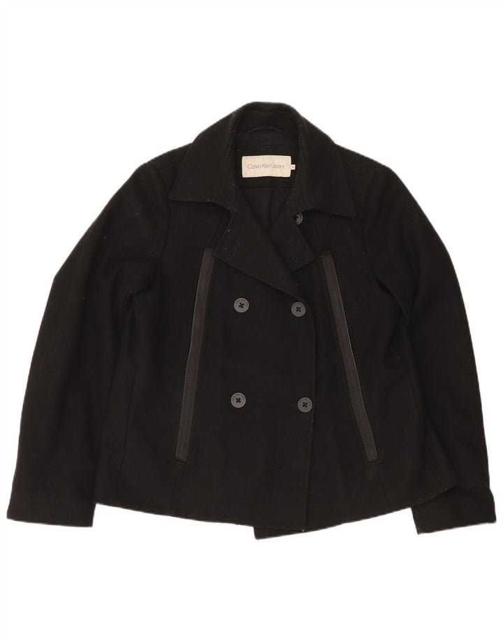 CALVIN KLEIN JEANS Womens Pea Coat UK 14 Medium Black Wool