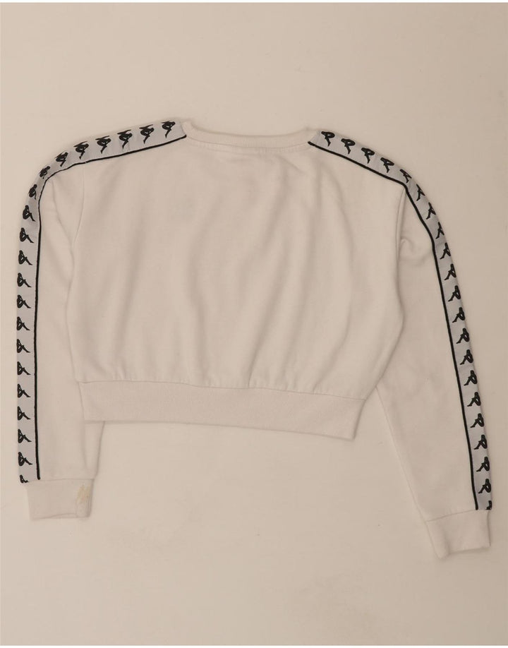 KAPPA Womens Oversized Graphic Crop Sweatshirt Jumper UK 10 Small White Vintage Kappa and Second-Hand Kappa from Messina Hembry 