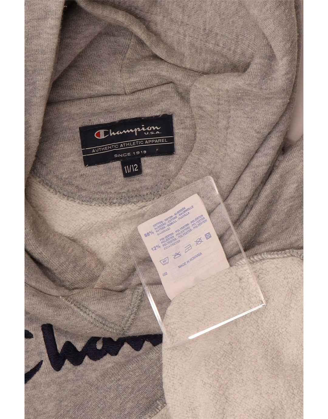 CHAMPION Boys Graphic Hoodie Jumper 11-12 Years Grey Cotton