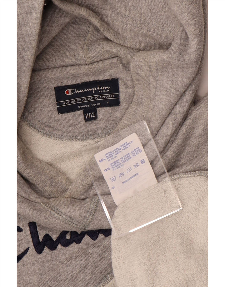 CHAMPION Boys Graphic Hoodie Jumper 11-12 Years Grey Cotton