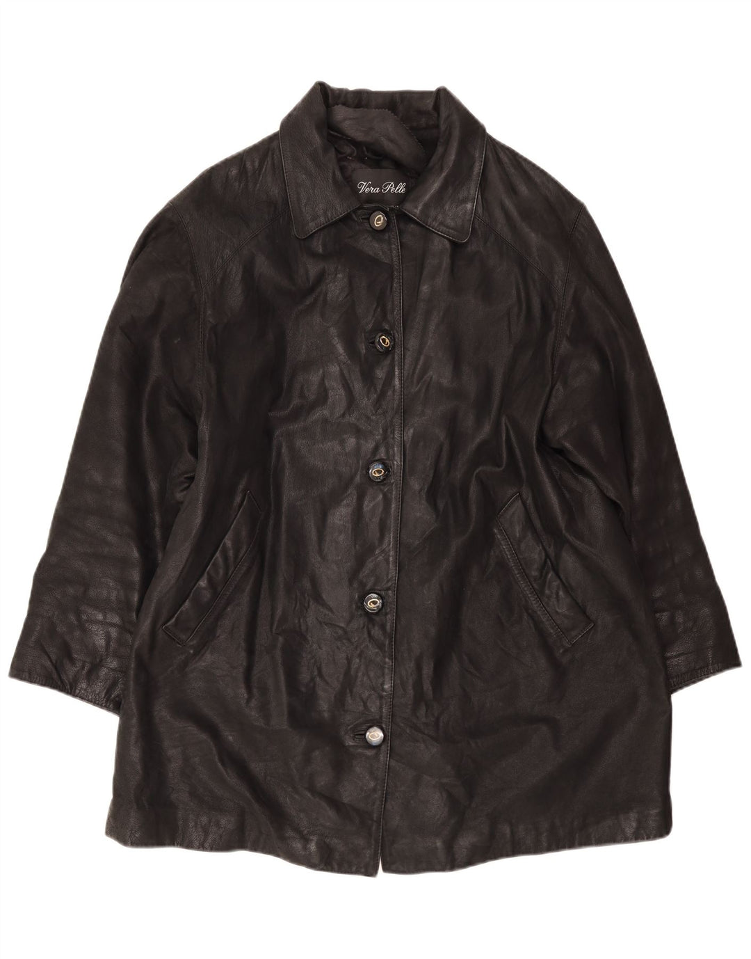 Vintage Womens Oversized Leather Coat IT 46 Large Black