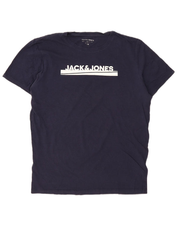 JACK & JONES Mens Graphic T-Shirt Top Medium Navy Blue Cotton