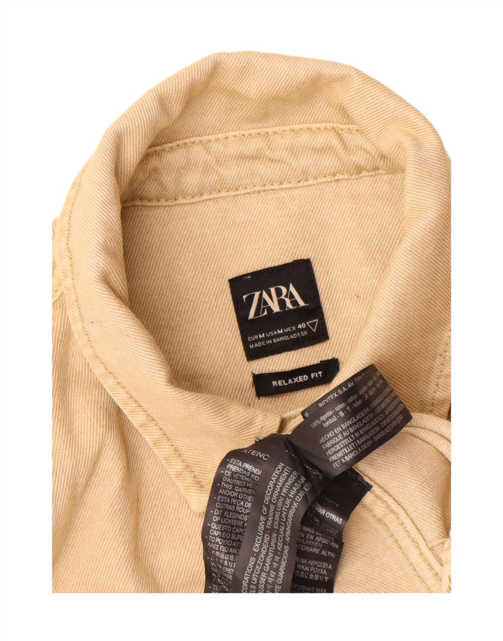 Zara Mens Relaxed Fit Denim Shirt Medium Beige Cotton