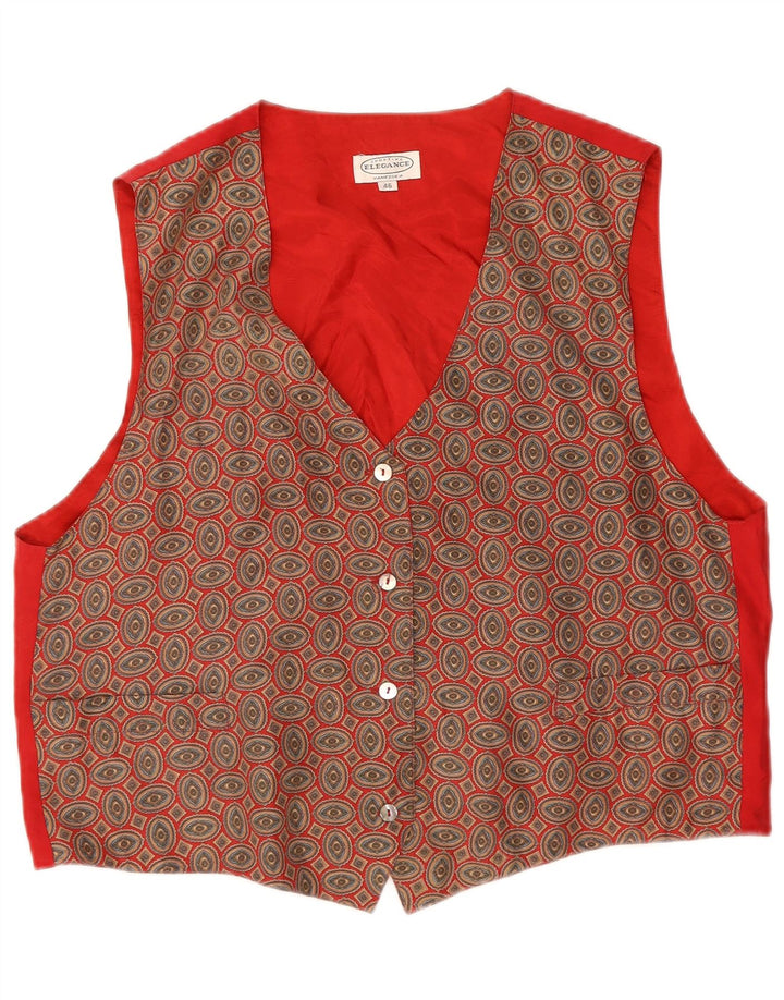 ELEGANCE Womens Waistcoat IT 46 Large Red Floral Silk