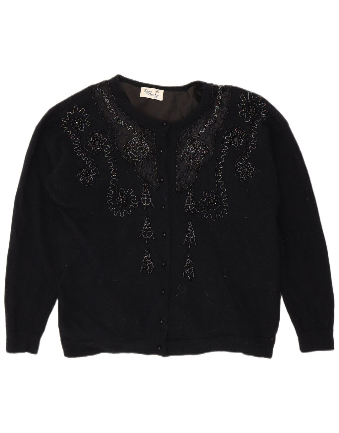 VINTAGE Womens Cardigan Sweater UK 16 Large Navy Blue Paisley