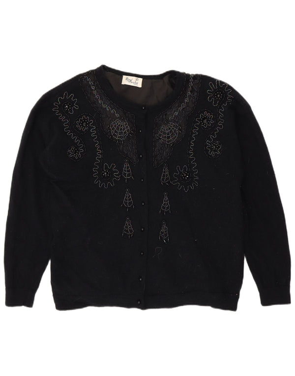 VINTAGE Womens Cardigan Sweater UK 16 Large Navy Blue Paisley