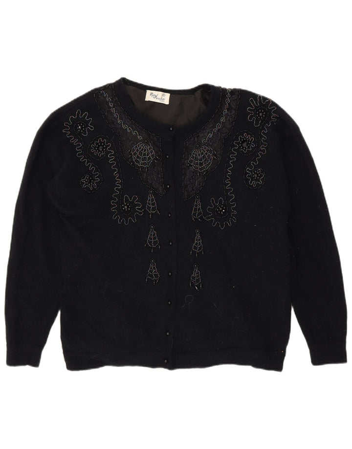 VINTAGE Womens Cardigan Sweater UK 16 Large Navy Blue Paisley