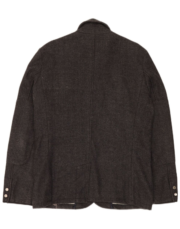Zara Mens Utility Jacket UK 40 Large Grey Herringbone Wool
