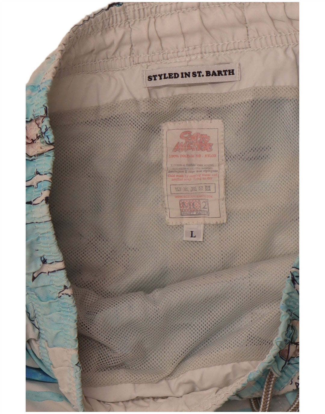MC2 SAINT BARTH  Mens Abstract Pattern Swimming Shorts Large Blue Nylon