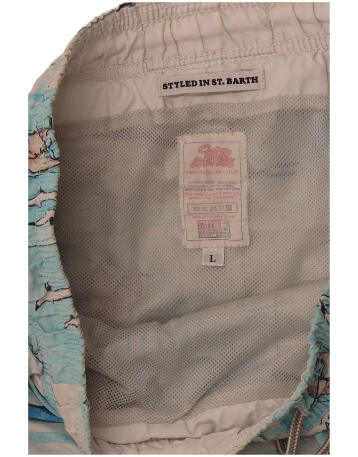 MC2 SAINT BARTH  Mens Abstract Pattern Swimming Shorts Large Blue Nylon