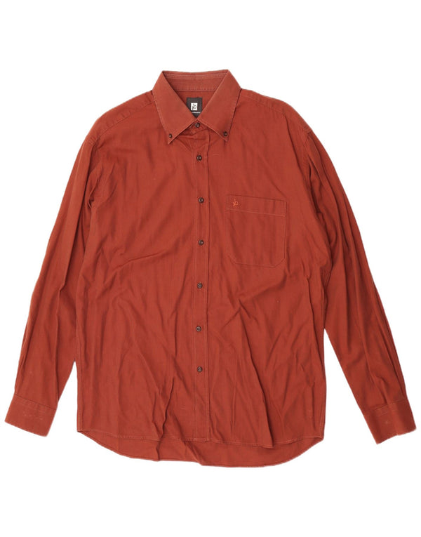 Roccobarocco Mens Shirt Size 16 1/2 42 Large Brown Cotton