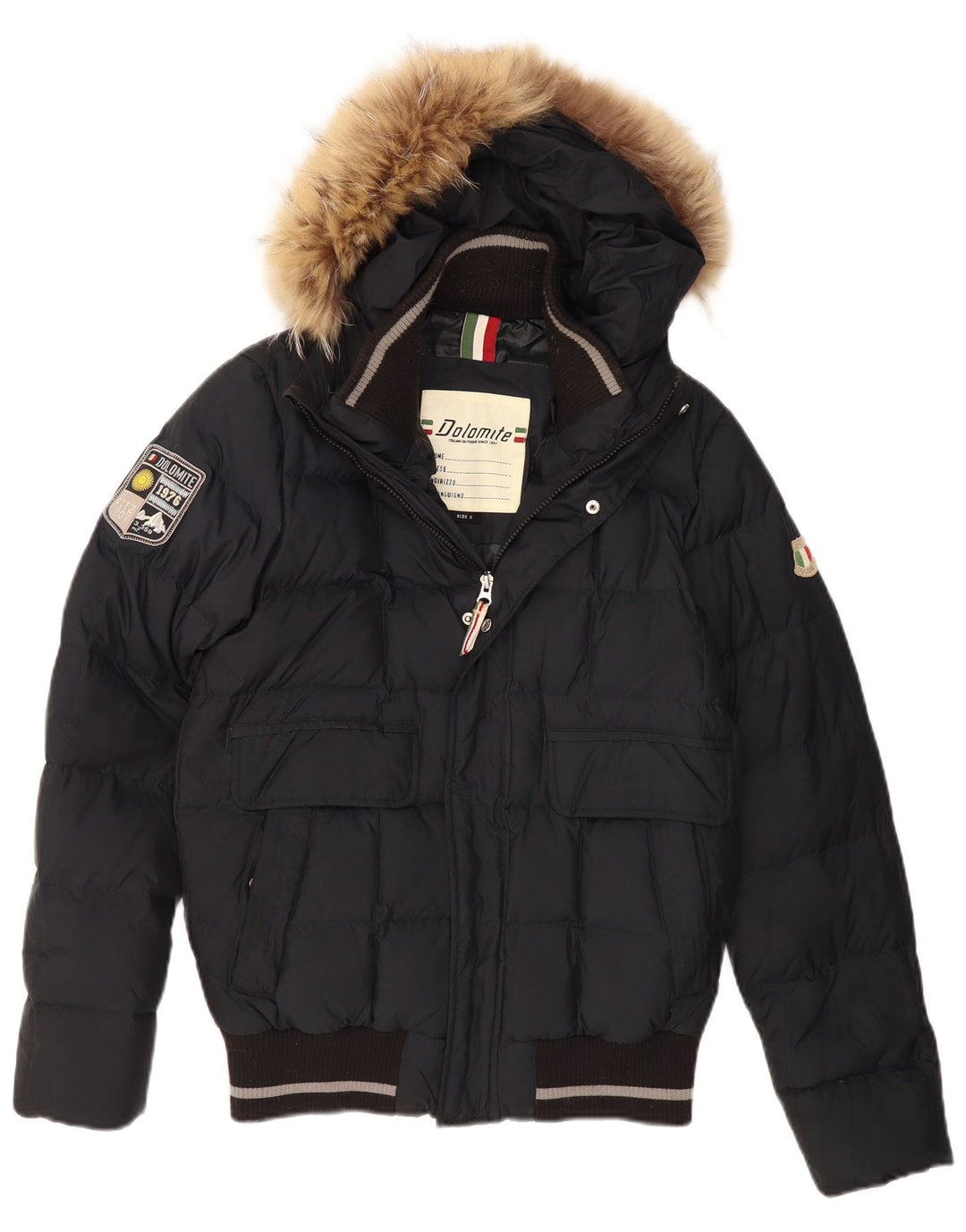 DOLOMITE Mens Hooded Padded Jacket UK 36 Small Black Polyester