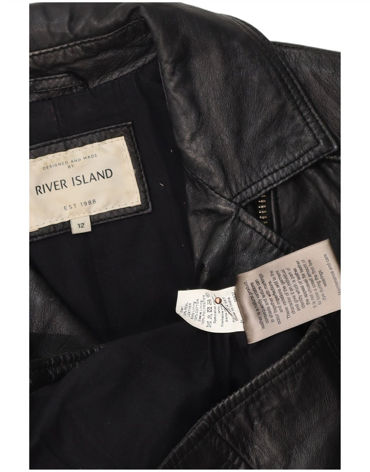 River Island Womens Leather Biker Jacket UK 12 Medium Black
