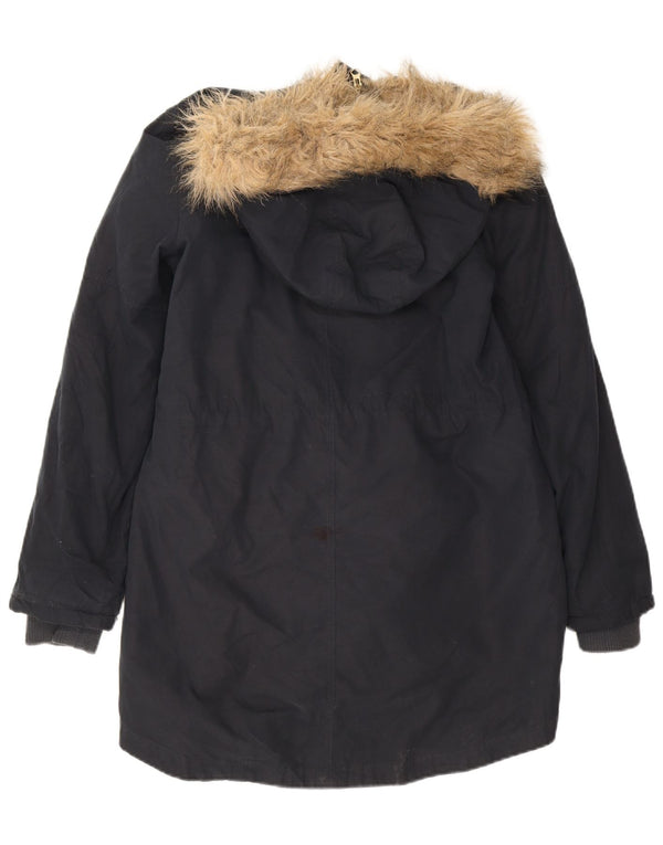 Oasis Womens Oversized Hooded Sherpa Parka Jacket UK 10 Small Navy Blue