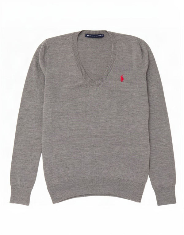Ralph Lauren Womens V-Neck Jumper Sweater UK 14 Medium Grey Flecked Wool