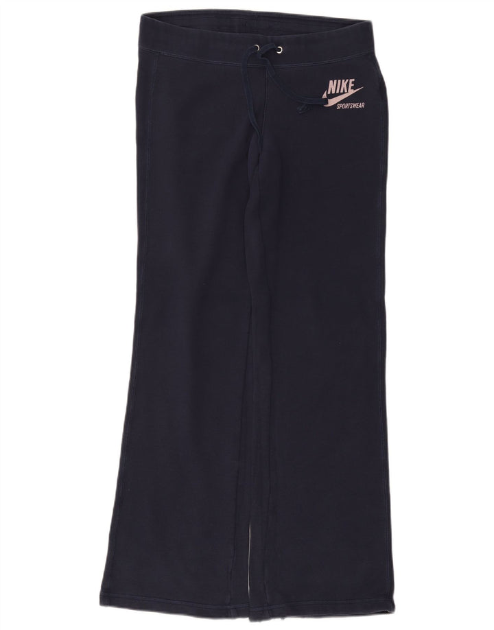 NIKE Womens Flare Tracksuit Trousers UK 10 Small Navy Blue Cotton