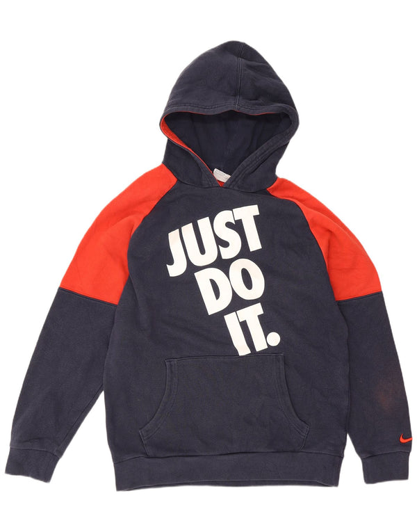 Nike Boys Graphic Hoodie Jumper 13-14 Years XL Blue Colourblock Sports
