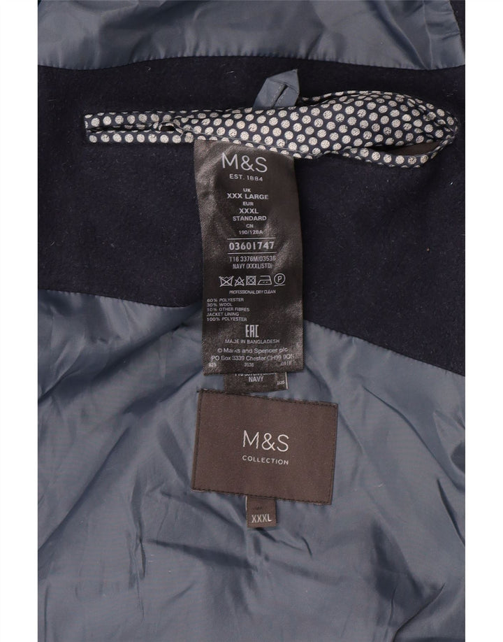 Marks & Spencer Mens Overcoat UK 46 3XL Navy Blue Polyester
