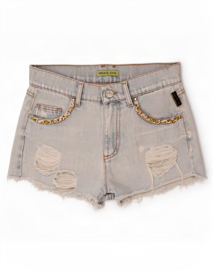Versace Womens Distressed Denim Shorts W28 Medium Blue Cotton