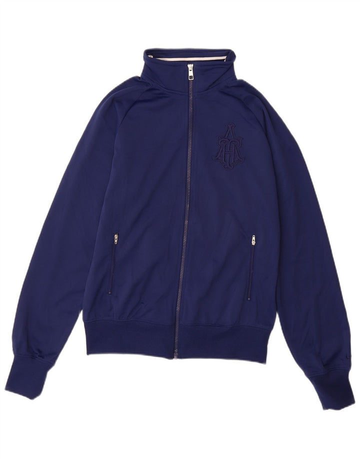 NIKE Womens Graphic Tracksuit Top Jacket UK 14 Medium Navy Blue Polyester