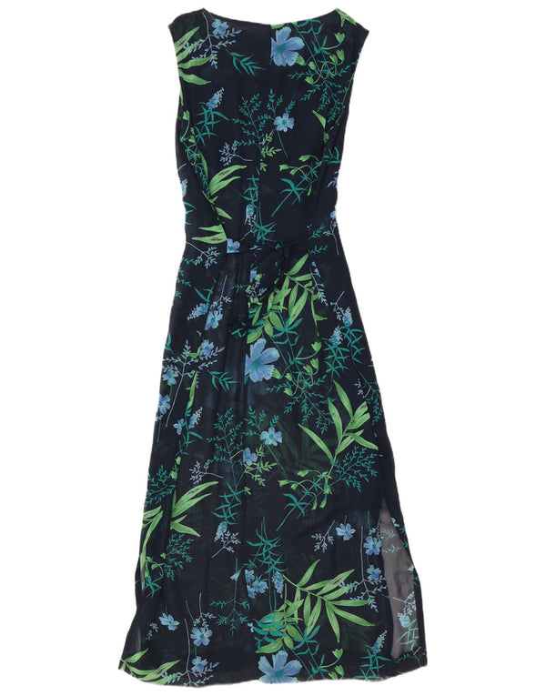 Vintage Womens Sleeveless Maxi Dress UK 10 Small Navy Blue Floral Polyamide