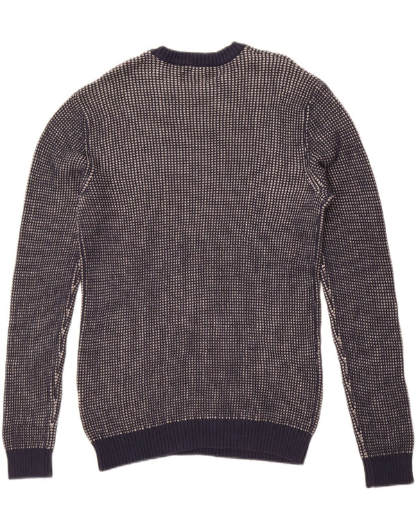 Jack & Jones Mens Crew Neck Jumper Sweater XL Navy Blue Geometric Cotton