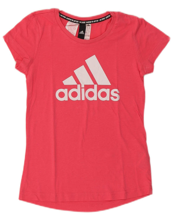 ADIDAS Girls Graphic T-Shirt Top 11-12 Years Pink Polyester