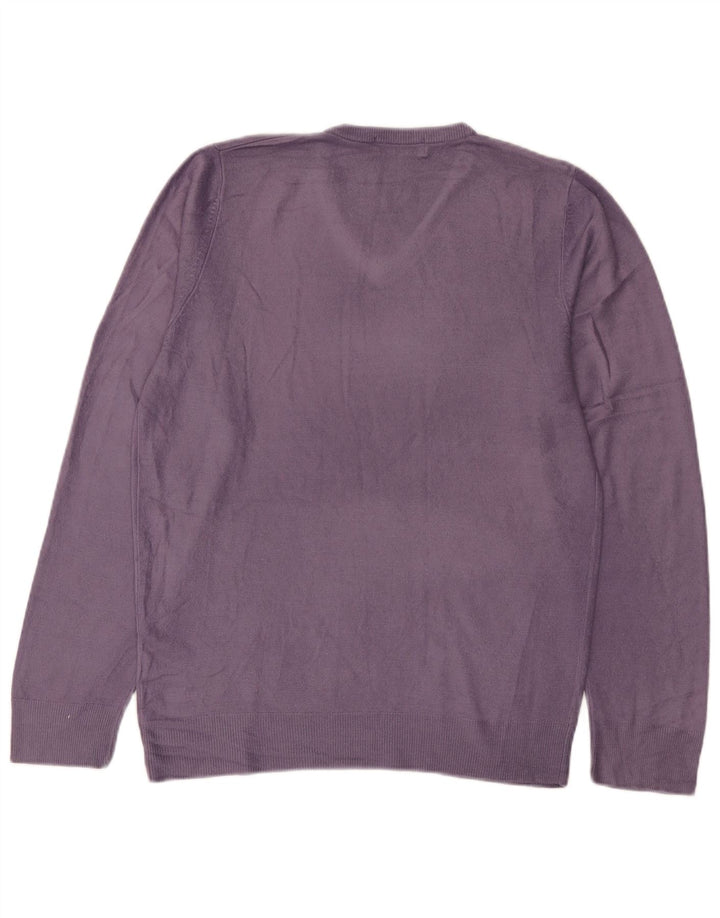Marks & Spencer Mens Blue Harbour V-Neck Jumper Sweater Small Purple