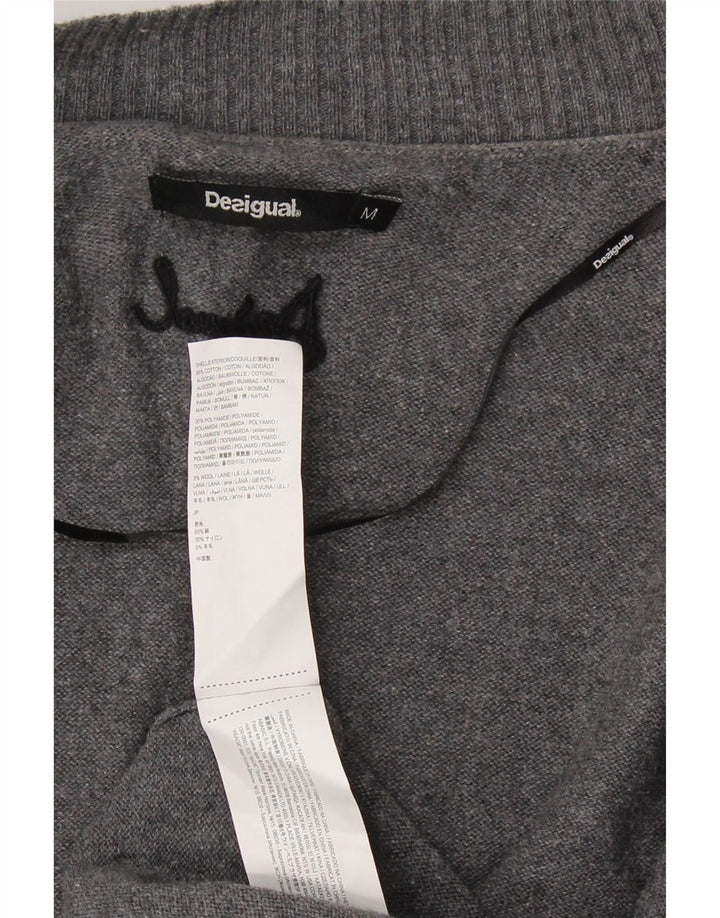 DESIGUAL Womens Longline Open Cardigan Sweater UK 12 Medium Grey Floral