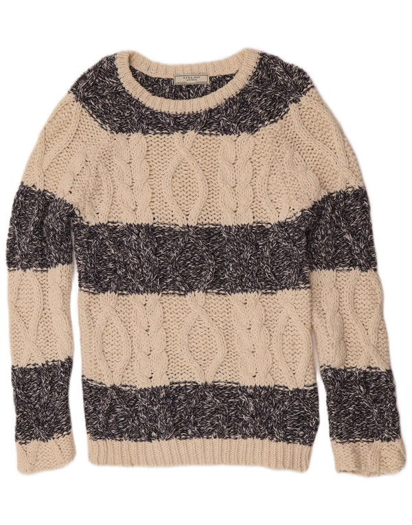 Zara Mens Boat Neck Jumper Sweater Medium Beige Striped