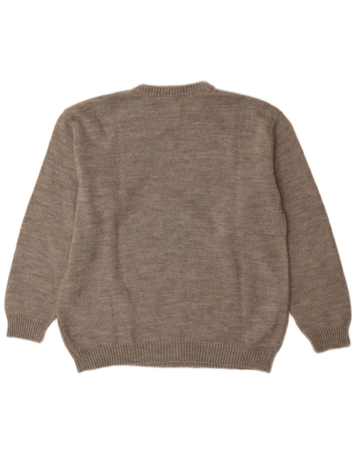 Alcatraz Mens Crew Neck Jumper Sweater Large Grey Geometric Wool
