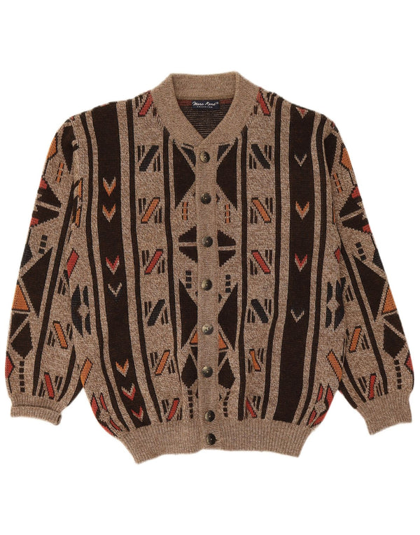 MARC RENE Mens Cardigan Sweater Small Brown Geometric Acrylic