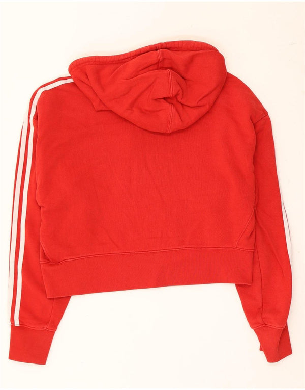 Adidas Womens Crop Oversized Hoodie Jumper UK 8 Small Red Cotton