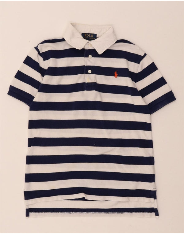 POLO RALPH LAUREN Boys Polo Shirt 7-8 Years Small Navy Blue Striped Cotton
