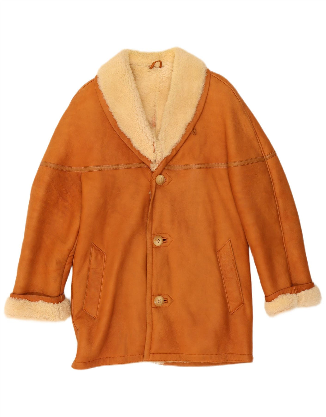 Vintage Mens Shearling Jacket UK 36 Small Brown Shearling